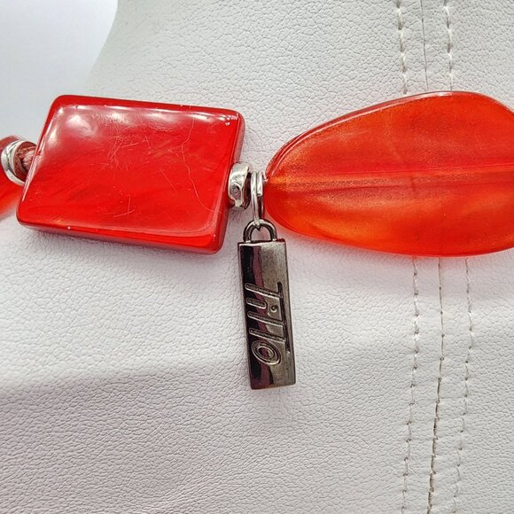 Long Handmade Titto Red Carnelian Colored Bead Slab Silver Station Necklace Fall - Picture 4 of 9